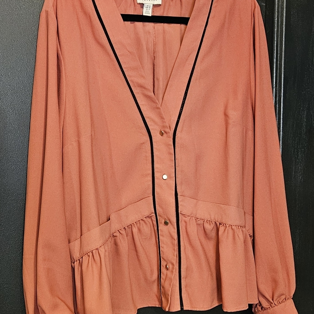 TOPSHOP Women's Coral Blouse with Black Trim - SIZE 14